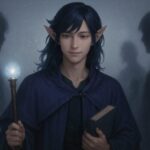 影の中、自分を映すように穏やかに佇む青年メロ、投影同一視をテーマにした幻想的な姿