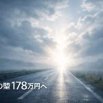 遠くに光が差す曇り空の道。制度の“壁”が変化していく様子を、静けさの中で象徴した構図。 A long road under a cloudy sky, lit by a ray of hope breaking through. A visual metaphor for policy change and new beginnings.